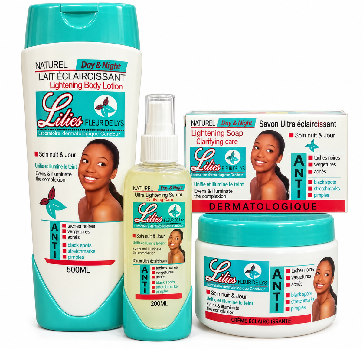 Lilies Fleur de Lys -Day & Night Skin Lightening Set ( Lotion Serum & SOAP
